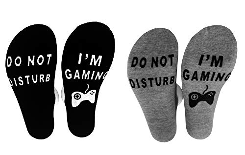 Socken für Herren und Damen Lustiges Geschenk Neuheit Baumwolle socken Gamer Socken mit Do not disturb, I am gaming, Geschenk für Weihnachten (A-Schwarz + Grau, 39-46) von FGFD&OU