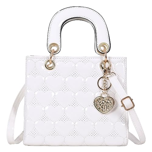 FGJKKK Geldbörsen und Handtasche für Frauen Mode Damen Leder Top Griff Glänzend Patent Satchel Schulter Tote Bag Crossbody, Groß, Weiß von FGJKKK