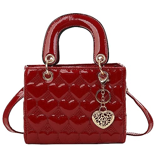 FGJKKK Geldbörsen und Handtasche für Frauen Mode Damen Leder Top Griff Glänzend Patent Satchel Schulter Tote Bag Crossbody, Kleines Rot von FGJKKK