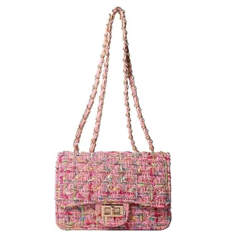 FGJKKK Umhängetasche für Damen, modische Tweed-Handtasche mit Tragegriff oben, Abendtasche, Umhängetasche, Pink, Retro/Mode von FGJKKK