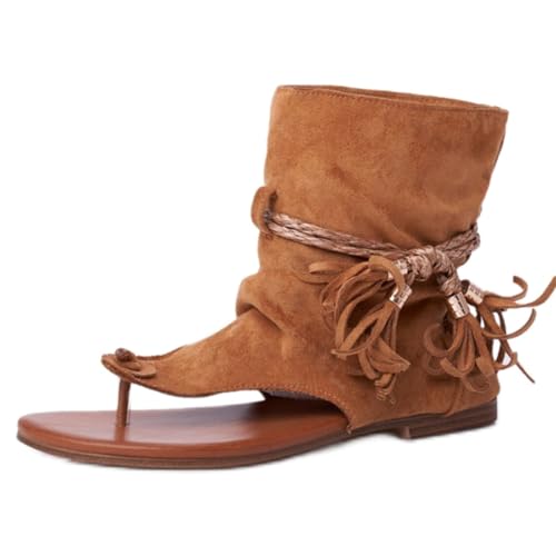 FGRID Römersandalen mit Quaste für Damen, Flache Retro-Stiefeletten aus Wildleder mit Clip-Toe, Sommer-Strand-Reisesandalen mit hohem Zehenbereich und Fransen,Braun,42 FGRID Römersandalen mit Quaste für Damen, Flache Retro-Stiefeletten aus Wildleder mit Clip-Toe, Sommer-Strand-Reisesandalen mit hohem Zehenbereich und Fransen,Braun,42 von FGRID