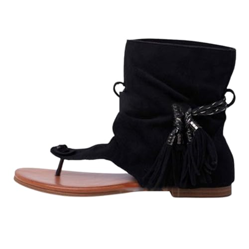 FGRID Römersandalen mit Quaste für Damen, Flache Retro-Stiefeletten aus Wildleder mit Clip-Toe, Sommer-Strand-Reisesandalen mit hohem Zehenbereich und Fransen,Schwarz,39 FGRID Römersandalen mit Quaste für Damen, Flache Retro-Stiefeletten aus Wildleder mit Clip-Toe, Sommer-Strand-Reisesandalen mit hohem Zehenbereich und Fransen,Schwarz,39 von FGRID