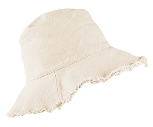 Bucket-Hat Distressed Sonnenschutz gewaschene Baumwolle Sommer breite Krempe Strandmütze - Beige - Einheitsgröße von FGSS