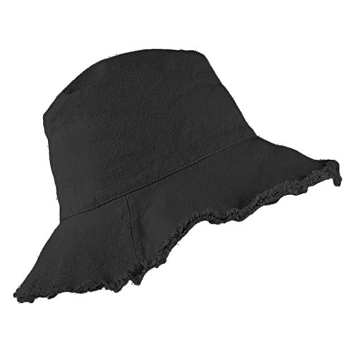 Bucket-Hat Distressed Sonnenschutz gewaschene Baumwolle Strand-Sonnenhut – Sommer breite Krempe (8,1 cm Krempe) Strandkappe (Größe: S-M), schwarz, Einheitsgröße von FGSS