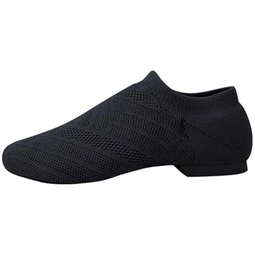FGUJSUR Gestrickte Stretch-Tanz-Sneaker for Erwachsene, for Hineinschlüpfen, Sportstiefel, atmungsaktiv, Lyrical Modern Booties, Damen-Jazz-Schuhe(Black,37) von FGUJSUR