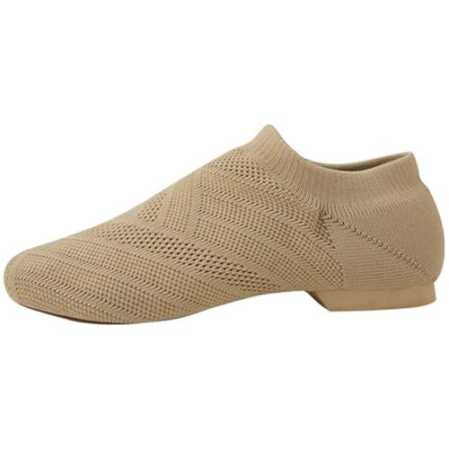 FGUJSUR Gestrickte Stretch-Tanz-Sneaker for Erwachsene, for Hineinschlüpfen, Sportstiefel, atmungsaktiv, Lyrical Modern Booties, Damen-Jazz-Schuhe(Brown,36) von FGUJSUR