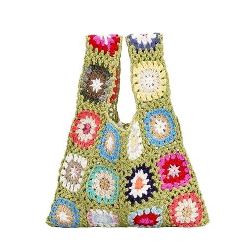 FGUJSUR Häkeln Blume Plaid Frauen Handtaschen Gewebt Kleine Tote Geldbörsen Casual Strand Tasche(Green) von FGUJSUR