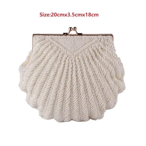 FGUJSUR Muschel Tasche Abendtaschen Damen Clutch Abend Clutch Hochzeit Braut Handtasche Perlen Perlen Mode Muschel Kette Party Taschen Damen(Beige) von FGUJSUR