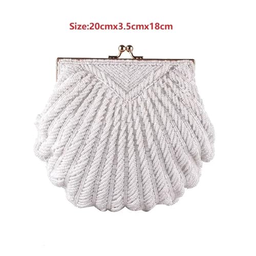 FGUJSUR Muschel Tasche Abendtaschen Damen Clutch Abend Clutch Hochzeit Braut Handtasche Perlen Perlen Mode Muschel Kette Party Taschen Damen(White) von FGUJSUR