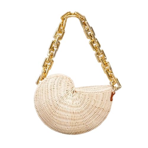 FGUJSUR Muschel Tasche Conch Rattan Handtaschen Shell Stroh Taschen for Frauen Dicke Ketten Schulter Tasche Wicker Woven Strand Designer Tasche Tote Damen(Beige) von FGUJSUR