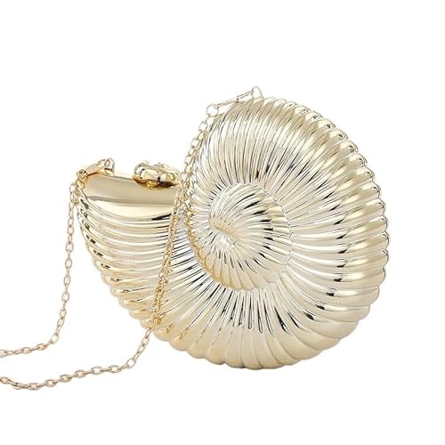 FGUJSUR Muschel Tasche Einfache Conch Dinner Bag Damen Schulter Messenger Umhängetasche Spaß Persönlichkeit Metallkette Clutch Shell Telefon Taschen Damen(Gold) von FGUJSUR