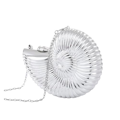 FGUJSUR Muschel Tasche Einfache Conch Dinner Bag Damen Schulter Messenger Umhängetasche Spaß Persönlichkeit Metallkette Clutch Shell Telefon Taschen Damen(Silver) von FGUJSUR