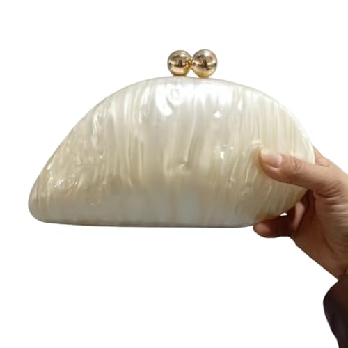 FGUJSUR Muschel Tasche Shell Form Kupplung Tasche Frauen Designer Abend Party Nette Geldbörse Grün Gold LilaHandtasche Damen(WHITE) von FGUJSUR