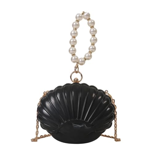 FGUJSUR Muschel Tasche Shell Tasche Abend Bankett Aristokratischen Metall Kette Umhängetasche for Frauen Griff Tasche Damen(Black) von FGUJSUR