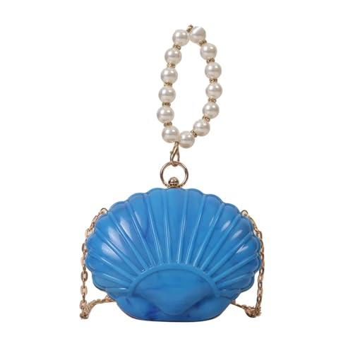 FGUJSUR Muschel Tasche Shell Tasche Abend Bankett Aristokratischen Metall Kette Umhängetasche for Frauen Griff Tasche Damen(Blue) von FGUJSUR