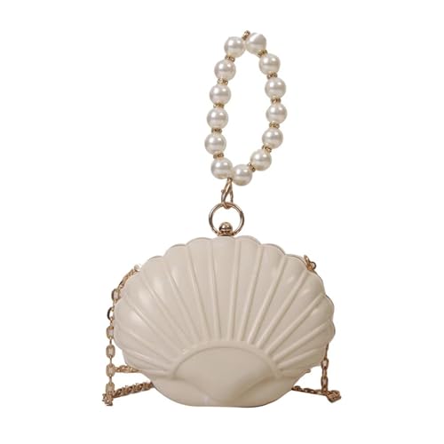 FGUJSUR Muschel Tasche Shell Tasche Abend Bankett Aristokratischen Metall Kette Umhängetasche for Frauen Griff Tasche Damen(Creamy-white) von FGUJSUR