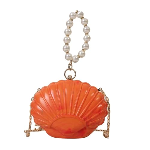 FGUJSUR Muschel Tasche Shell Tasche Abend Bankett Aristokratischen Metall Kette Umhängetasche for Frauen Griff Tasche Damen(ORANGE) von FGUJSUR