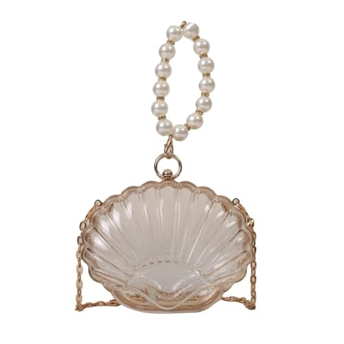 FGUJSUR Muschel Tasche Shell Tasche Abend Bankett Aristokratischen Metall Kette Umhängetasche for Frauen Griff Tasche Damen(Transparent) von FGUJSUR