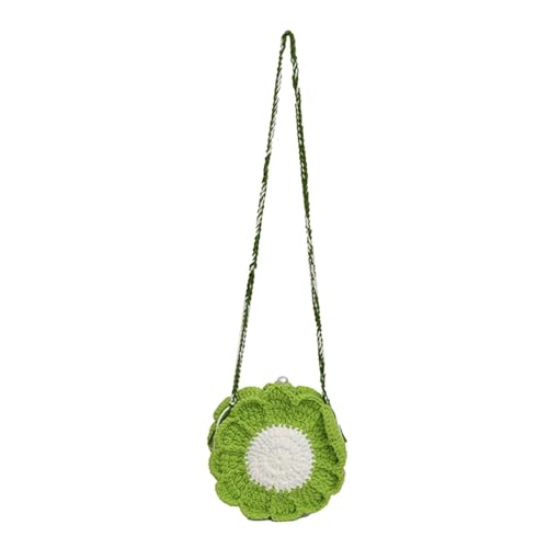 FGUJSUR Sonnenblumenmuster Damen Mini Strickhandtasche Gewebte Geldbörse Kette Schulter Umhängetasche(Green) von FGUJSUR
