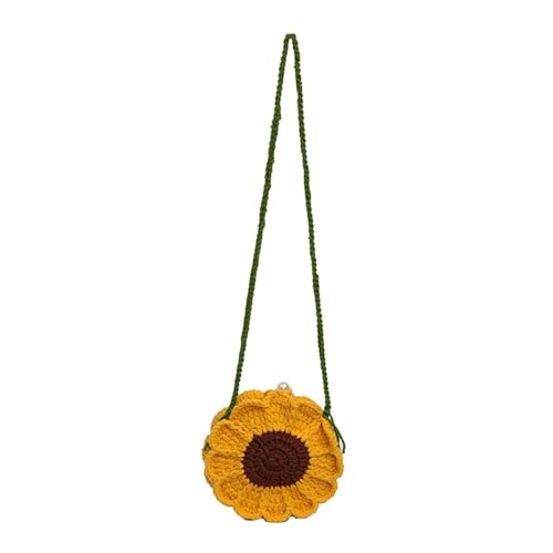 FGUJSUR Sonnenblumenmuster Damen Mini Strickhandtasche Gewebte Geldbörse Kette Schulter Umhängetasche(Orange) von FGUJSUR
