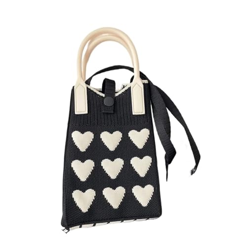 FGUJSUR Strickhandtasche, wiederverwendbar, handgefertigt, for Damen, Handgelenk, große Kapazität, Handytasche(Black) von FGUJSUR