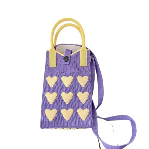 FGUJSUR Strickhandtasche, wiederverwendbar, handgefertigt, for Damen, Handgelenk, große Kapazität, Handytasche(Purple-yellow) von FGUJSUR