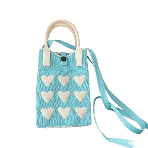 FGUJSUR Strickhandtasche, wiederverwendbar, handgefertigt, for Damen, Handgelenk, große Kapazität, Handytasche(Sky blue) von FGUJSUR