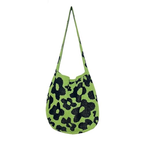 FGUJSUR Umhängetaschen for große Kapazität Schultertaschen Blume Häkeln Strick Tote Handtaschen(Black Green) von FGUJSUR