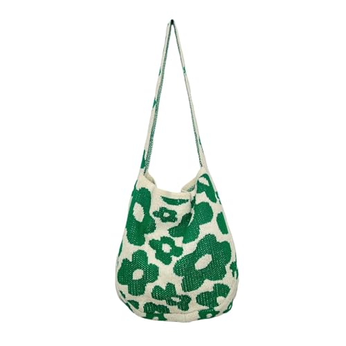 FGUJSUR Umhängetaschen for große Kapazität Schultertaschen Blume Häkeln Strick Tote Handtaschen(Green) von FGUJSUR