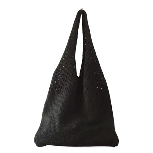 FGUJSUR Vintage Hohl Gewebte Frauen Schulter Tasche Stricken Handtaschen Große Kapazität Tote Taschen(Black) von FGUJSUR