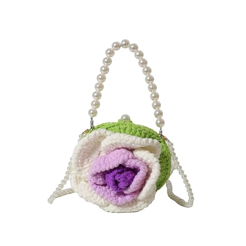FGUJSUR Women’s Rose Flower Shaped Pearl Clutch, Mini Floral Woven Beaded Shoulder Purse(Lavender) von FGUJSUR