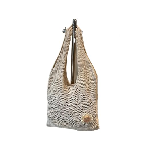 Gehäkelte Einkaufstasche mit Blumenmuster, Netzstoff, Strandtasche, gestrickt, for Reisen und Urlaub(Beige) von FGUJSUR