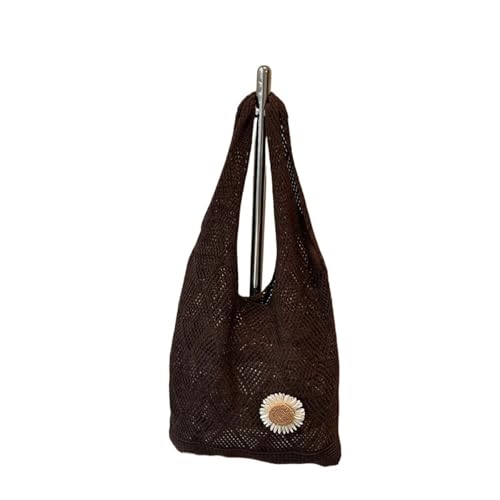 Gehäkelte Einkaufstasche mit Blumenmuster, Netzstoff, Strandtasche, gestrickt, for Reisen und Urlaub(Coffee) von FGUJSUR