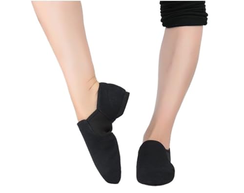 Jazz-Tanzschuhe, Tan-Schwarz, Twin-Slip-on-Jazz-Schuhe, Übergroße Tanz-Sneaker for Mädchen Und Frauen(Canvas Black,FR38-24cm) von FGUJSUR