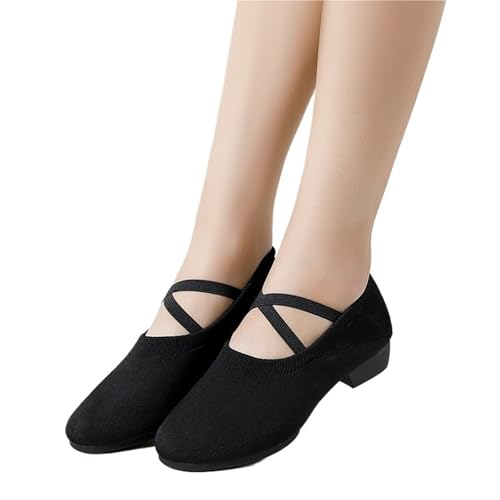 Mode Frauen Jazz Slip Auf Turnschuhe Netto Tanzen Schuhe for Männer Erwachsene Kinder Mädchen Schwarz Sport Stiefel Dance(Black Full Bottom,39) von FGUJSUR