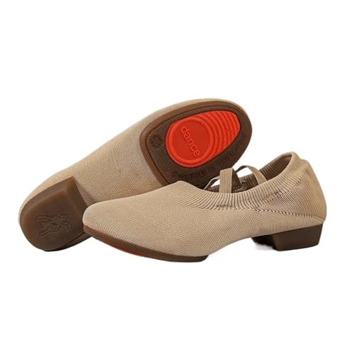 Mode Frauen Jazz Slip Auf Turnschuhe Netto Tanzen Schuhe for Männer Erwachsene Kinder Mädchen Schwarz Sport Stiefel Dance(Camel Color,31) von FGUJSUR