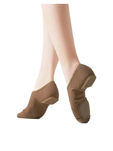Stretch Jazz Dance Schuhe Braun Tan Schwarz rutschfeste Sohle Erwachsene Tanz Sneakers for Mädchen Frauen(Brown,32) von FGUJSUR