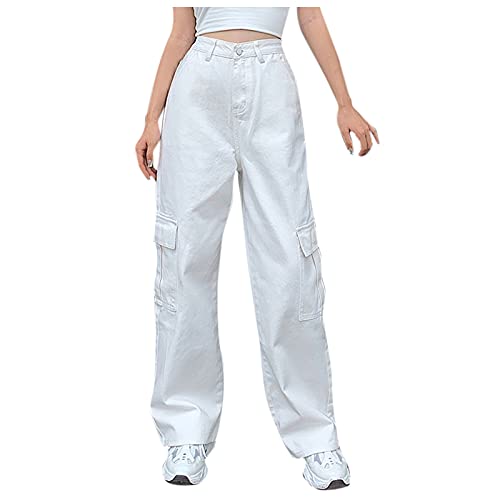 Cargohose Damen High Waist Y2K Baggy Hose Stretch Wanderhose Sport Jogginghose 90Er Streetwear Freizeithose Mit Tasche Breites Bein Teenager Mädchen Arbeitshosen Schlaghose Boyfriend E-Girl Pants von FGUUTYM