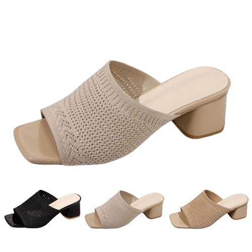 Damen Hausschuhe High Heel Sandalen Peep Toe Mode Blockabsatz Clogs & Pantoletten Mit Fußbett Frauen-Slipper Mit Offener Zehenpartie Und Quadratischem Fliegen Gewebte Atmungsaktive Slides Damen Hausschuhe High Heel Sandalen Peep Toe Mode Blockabsatz Clogs & Pantoletten Mit Fußbett Frauen-Slipper Mit Offener Zehenpartie Und Quadratischem Fliegen Gewebte Atmungsaktive Slides von FGUUTYM
