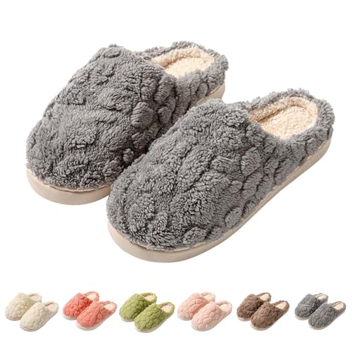 Damen Plüsch Pantoffeln Herren Flauschige Hausschuhe Winter Warme Filzpantoffeln Kuschelige Schlappen Rutschfeste Slippers Weiche Bequeme Hausschlappen Comfy Fluffy Memory Foam Pantoletten von FGUUTYM
