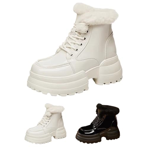 Damen Schneestiefel Mit Schnürsenkel Winter Fleece Gefüttert Winterboots Outdoor Wasserdicht Rutschfeste Winterschuhe Plus Samt Komfort Kurzstiefel Fluffy Wärme Winterstiefel Thermostiefel von FGUUTYM
