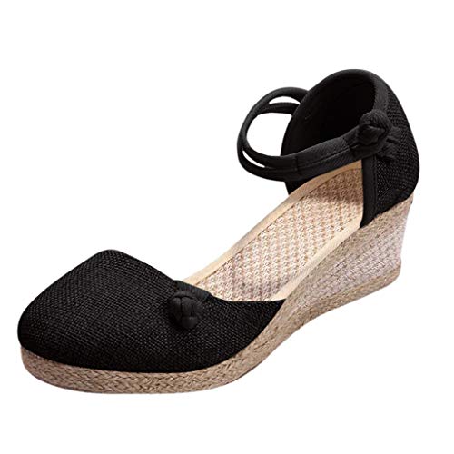 Espadrilles Für Damen Plateau Sandaletten Mit Geschlossene Keilabsatz Leinen Sandalen Keilsandalen Wedges High Heels Sommerschuhe Plateau Schuhe Espadrille Rückenfreie Pantoletten Keilsandaletten von FGUUTYM