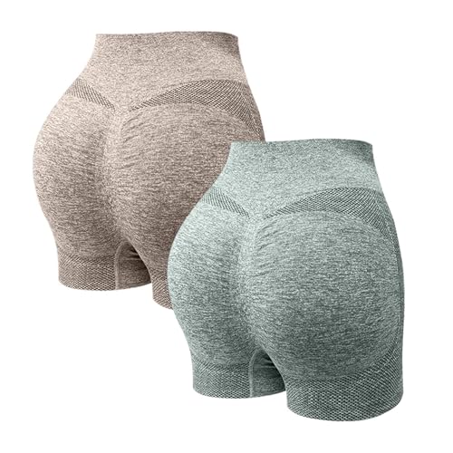 FGUUTYM 2er Pack Sporthose Damen Kurz Sport Leggings High Waist Kurze Sporthose Elastisch Shorts Push Up Sportleggins Sommer Kurze Hose Stretch Yoga Hosen Booty Scrunch Gym Leggins Yogahose von FGUUTYM