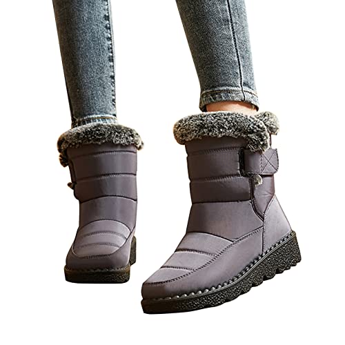 FGUUTYM 37-42Warm Gefüttert Schneestiefel Mit Klettverschluss,Damen Warme Gefütterte Winterschuhe,Wanderschuhe,Wasserdicht Trekkingschuhe Damen Wasserdicht,Kurze Rutschfeste Wasserdichte Stiefel von FGUUTYM