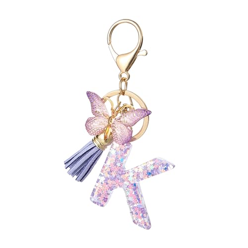 FGUUTYM A Z Alphabet Resin Keychain Butterfly Tassel Pendant For Women's Bag Schlüsselanhänger Taucherflosse (PP10, One Size) von FGUUTYM