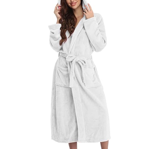 Bademantel Damen Flauschig Bademäntel Frottee Morgenmantel Damen Mit Kapuze Kimono Fleece Bädemantel Weicher Plüsch Saunamantel Kuschelige Süß Lange Hausmantel Women Robe M-3Xl von FGUUTYM