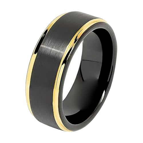 FGUUTYM Black Tungsten Rings For Men Wedding Gold Step Edge Size Ringe Silber Damen (A, S) von FGUUTYM