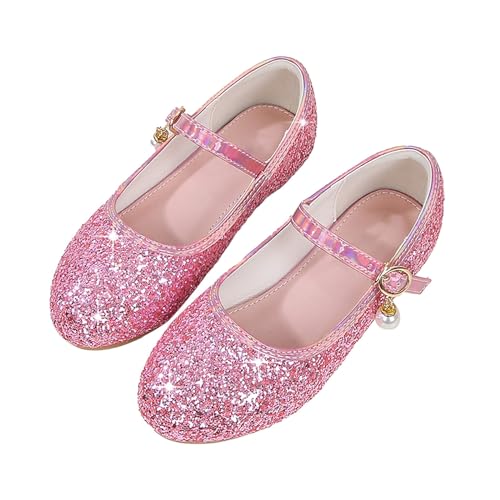 FGUUTYM Blumenmädchen Kleid Schuhe Kleinkind Hochzeit Low Heel Mary Jane Schuhe Glitzer Flache Schuhe Rutschfeste Babyschuhe (Pink, 29 Little Child) von FGUUTYM