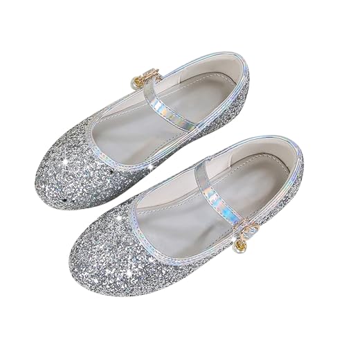 FGUUTYM Blumenmädchen Kleid Schuhe Kleinkind Hochzeit Low Heel Mary Jane Schuhe Glitzer Flache Schuhe Rutschfeste Babyschuhe (Silver, 26 Toddler) von FGUUTYM