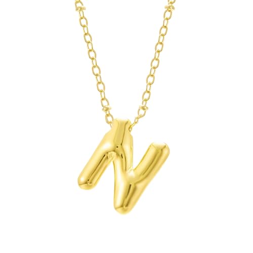 FGUUTYM Bubble Letter Necklace Gold Initial Necklaces for Women Trendy Chunky Charm Pendant Necklaces Gold Jewelry Birthday Gifts for Women Teen Her Mom Grandma Wife Sister Ketten (N, One Size) von FGUUTYM